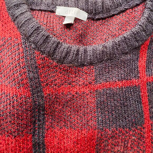 Delia's Red/Navy Plaid Tartan Buffalo Check Soft Crewneck Sweater Women's Medium - Picture 6 of 7